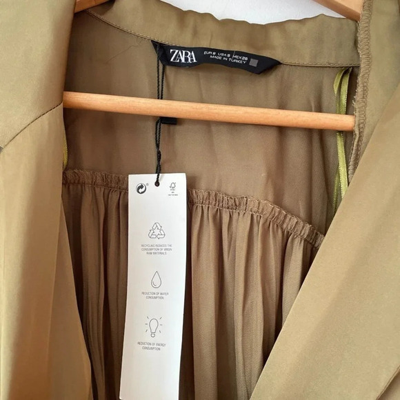 Zara Satin Effect Jumpsuit With  Belt in Olive Green NWT Size Small - Picture 9 of 12